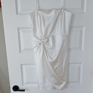 Elegant White Satin Bow-Accent Slip Dress
